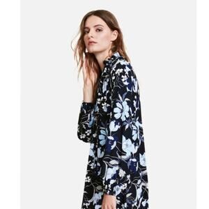 Retro 70’s Floral Long Sleeve Midi Sheer Shift Dress Ruffle Collar SZ 12 Pockets